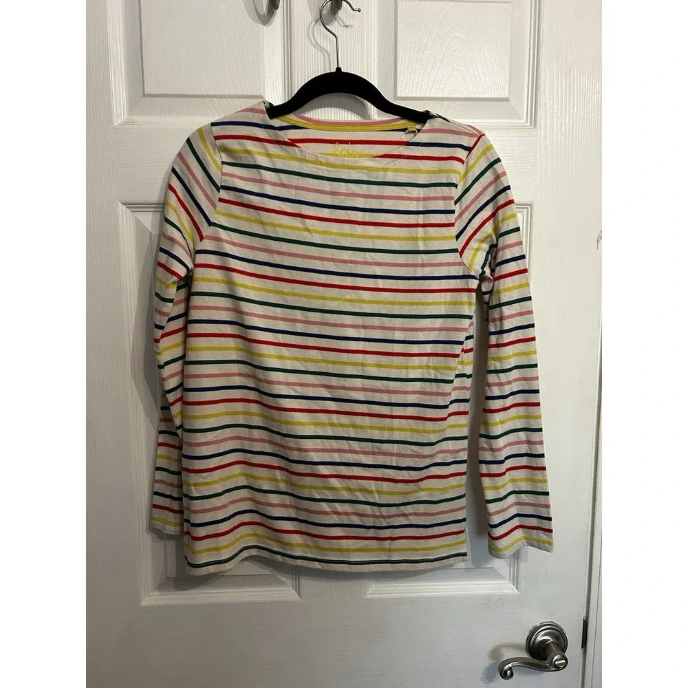 NWT‎ Boden Girls 15-16 y Shirt Striped Long Sleeve Boat Neck Top Rainbow Cotton